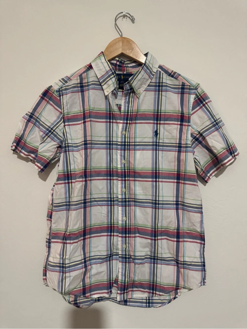 Polo Ralph Lauren Boys Size L 14-16 Plaid Short Sleeve Button Down Shirt Multi